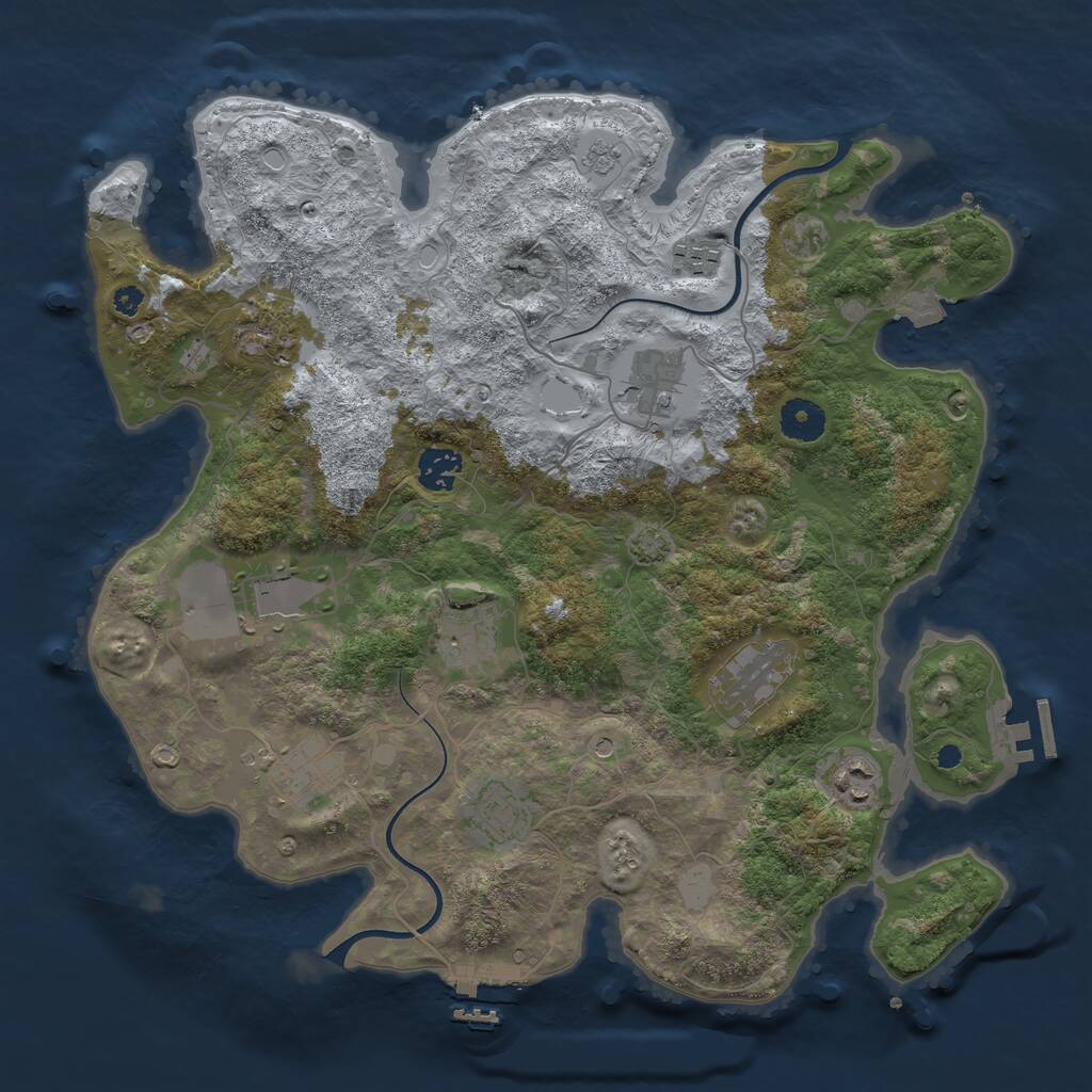 Rust Map: Procedural Map, Size: 3700, Seed: 91151, 16 Monuments