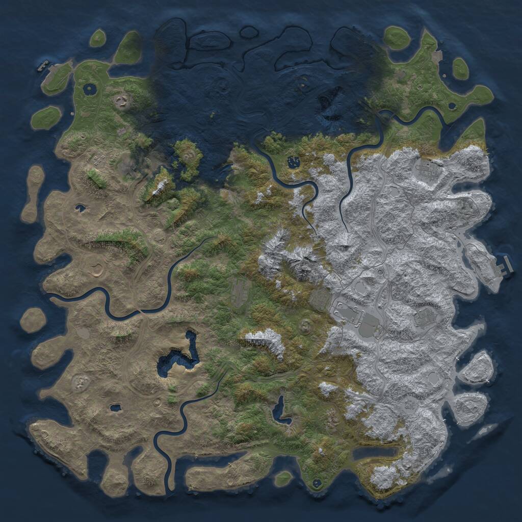 Rust Map: Procedural Map, Size: 6000, Seed: 654, 17 Monuments
