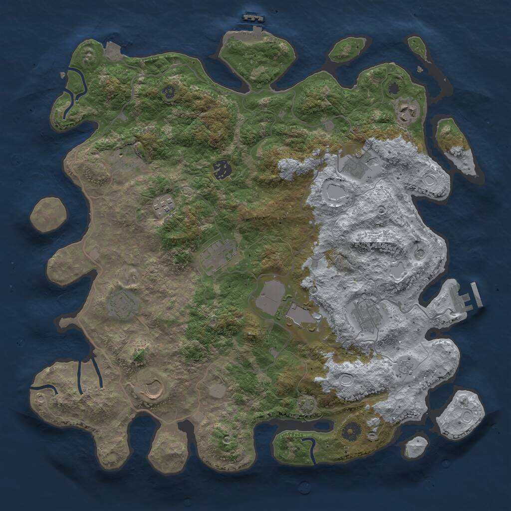Rust Map: Procedural Map, Size: 4000, Seed: 654, 16 Monuments