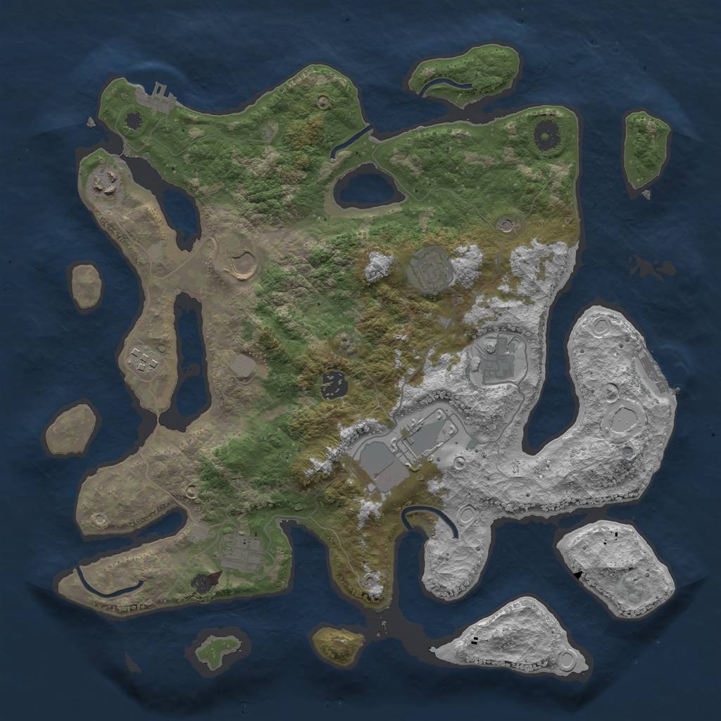 Rust Map: Procedural Map, Size: 3800, Seed: 1986, 16 Monuments