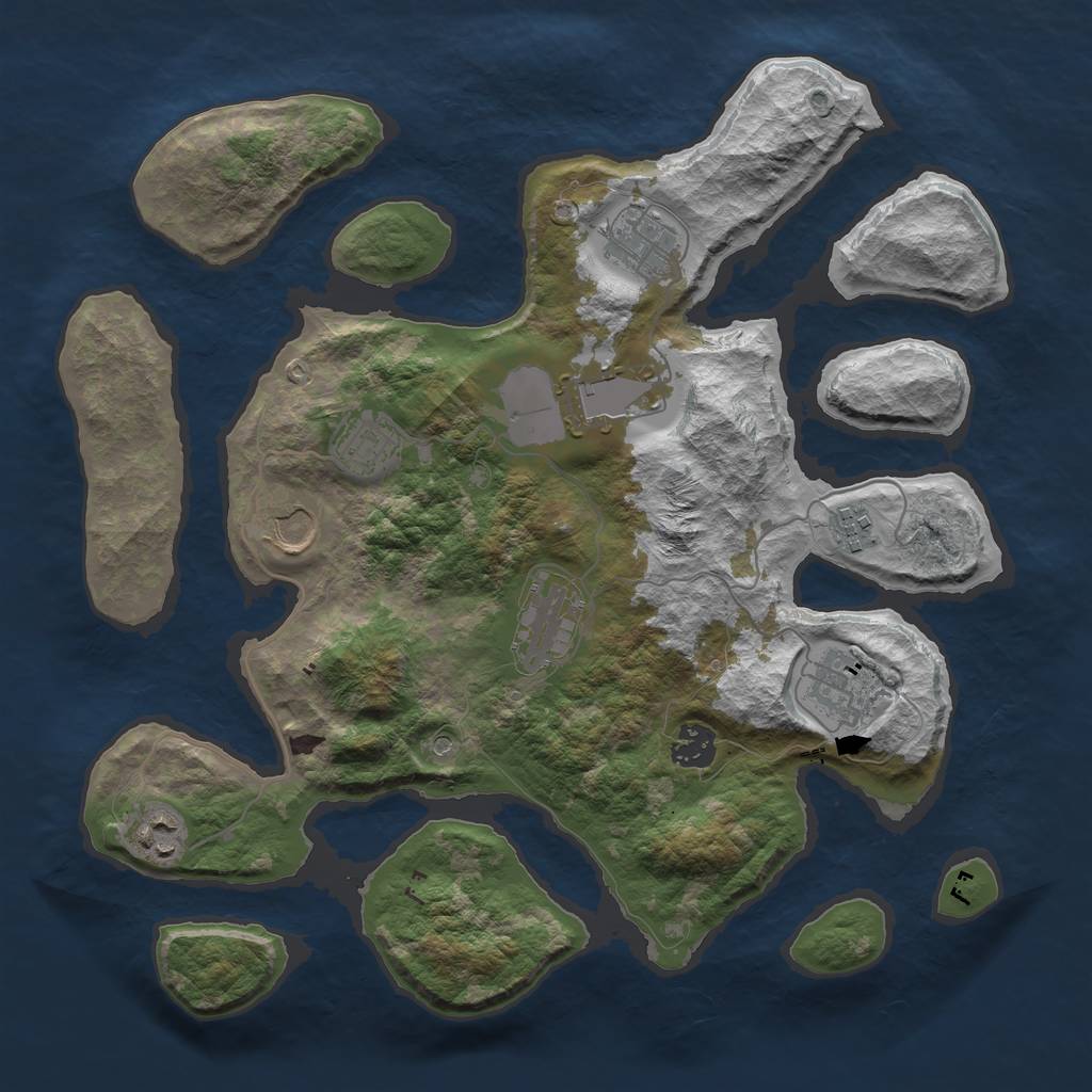 Rust Map: Barren, Size: 3600, Seed: 2069123, 12 Monuments