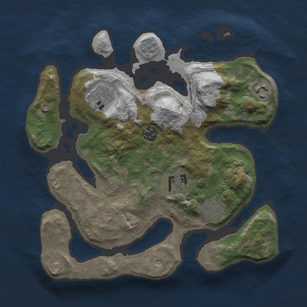 Rust Map: Barren, Size: 3000, Seed: 214, 9 Monuments