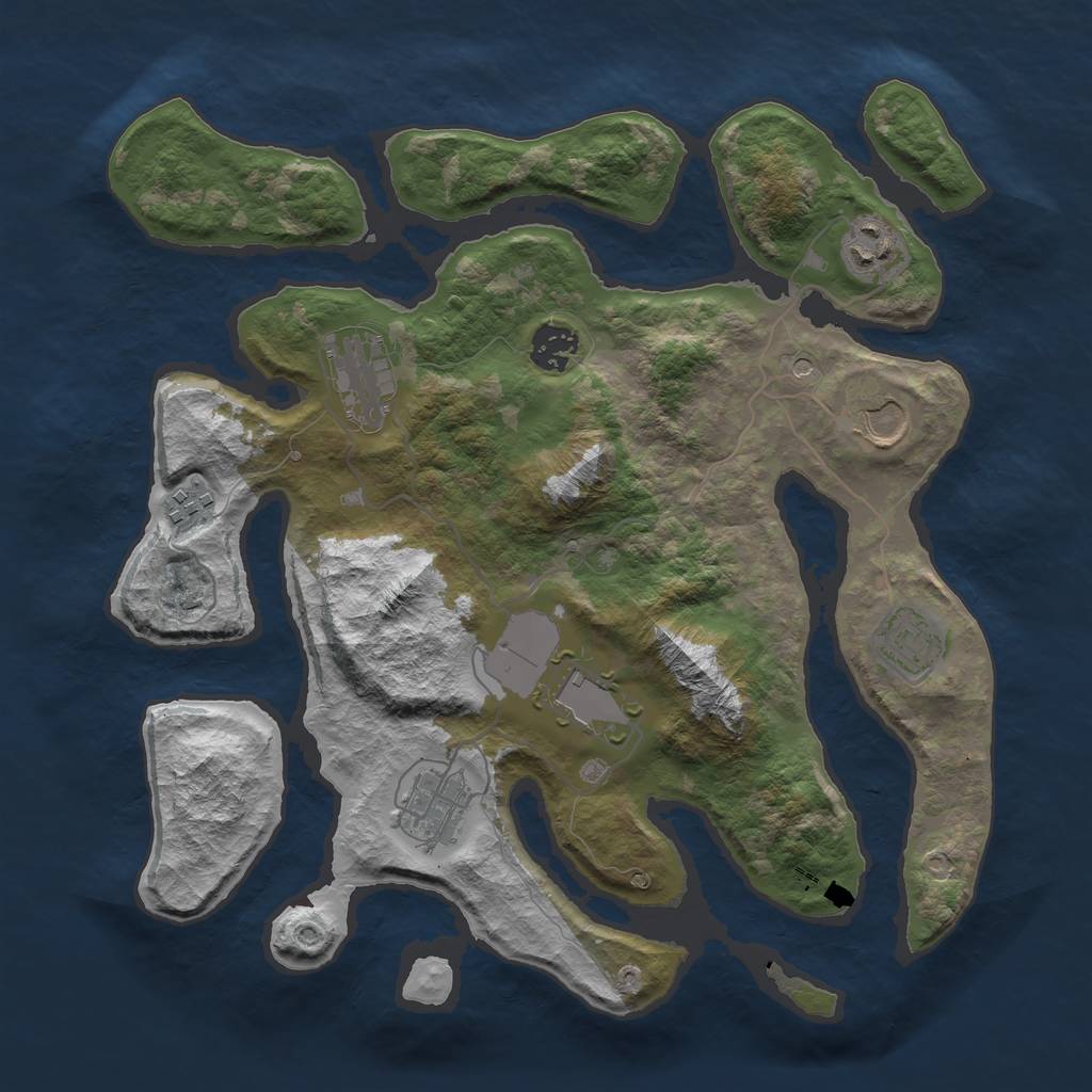 Rust Map: Barren, Size: 3500, Seed: 106894834, 11 Monuments