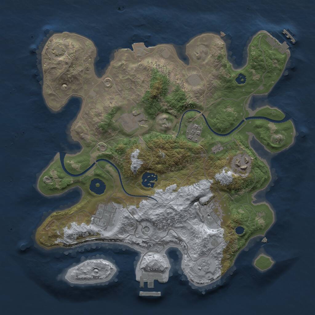 Rust Map: Procedural Map, Size: 3000, Seed: 344270356, 12 Monuments