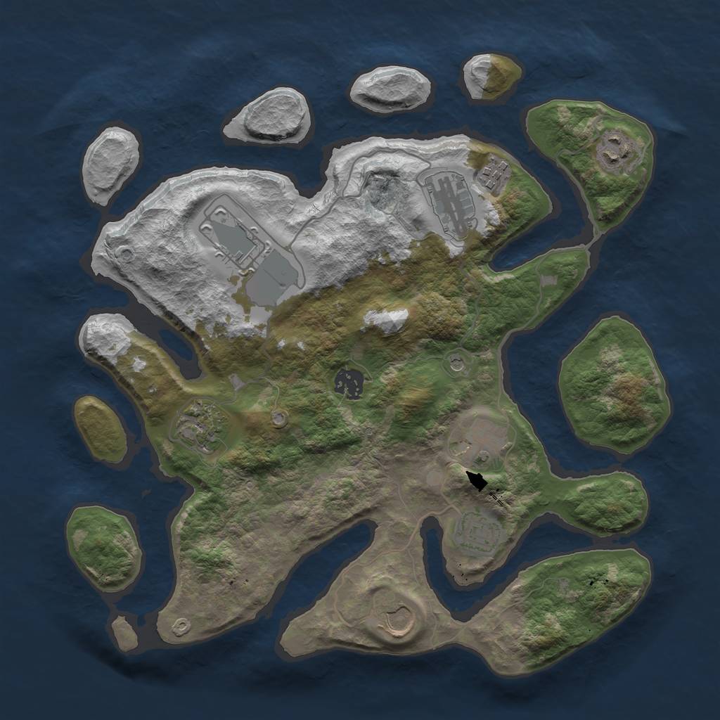 Rust Map: Barren, Size: 3500, Seed: 323, 12 Monuments