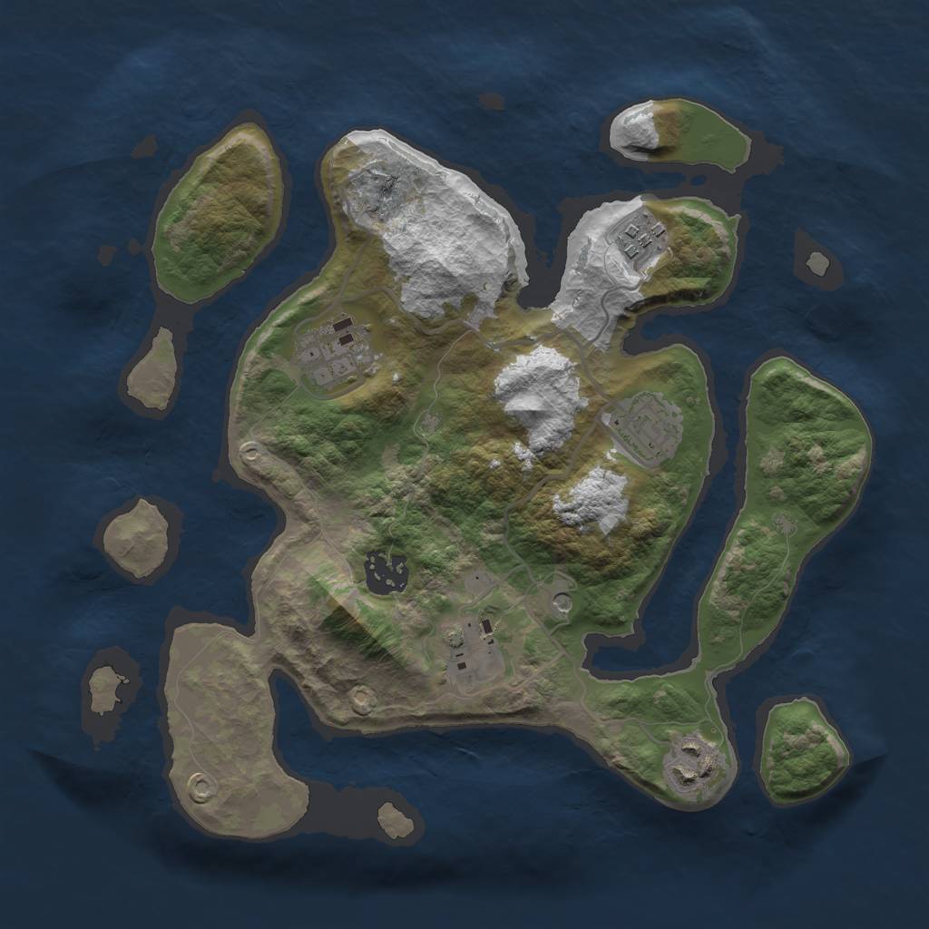Rust Map: Barren, Size: 3000, Seed: 2060240600, 9 Monuments