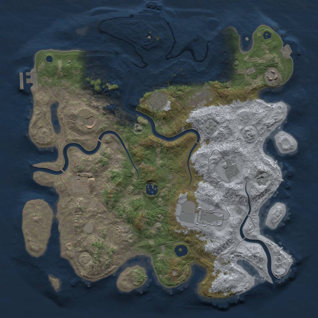 Rust Map: Procedural Map, Size: 3850, Seed: 182535144, 16 Monuments