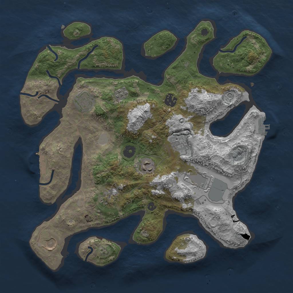 Rust Map: Procedural Map, Size: 3550, Seed: 593388, 16 Monuments