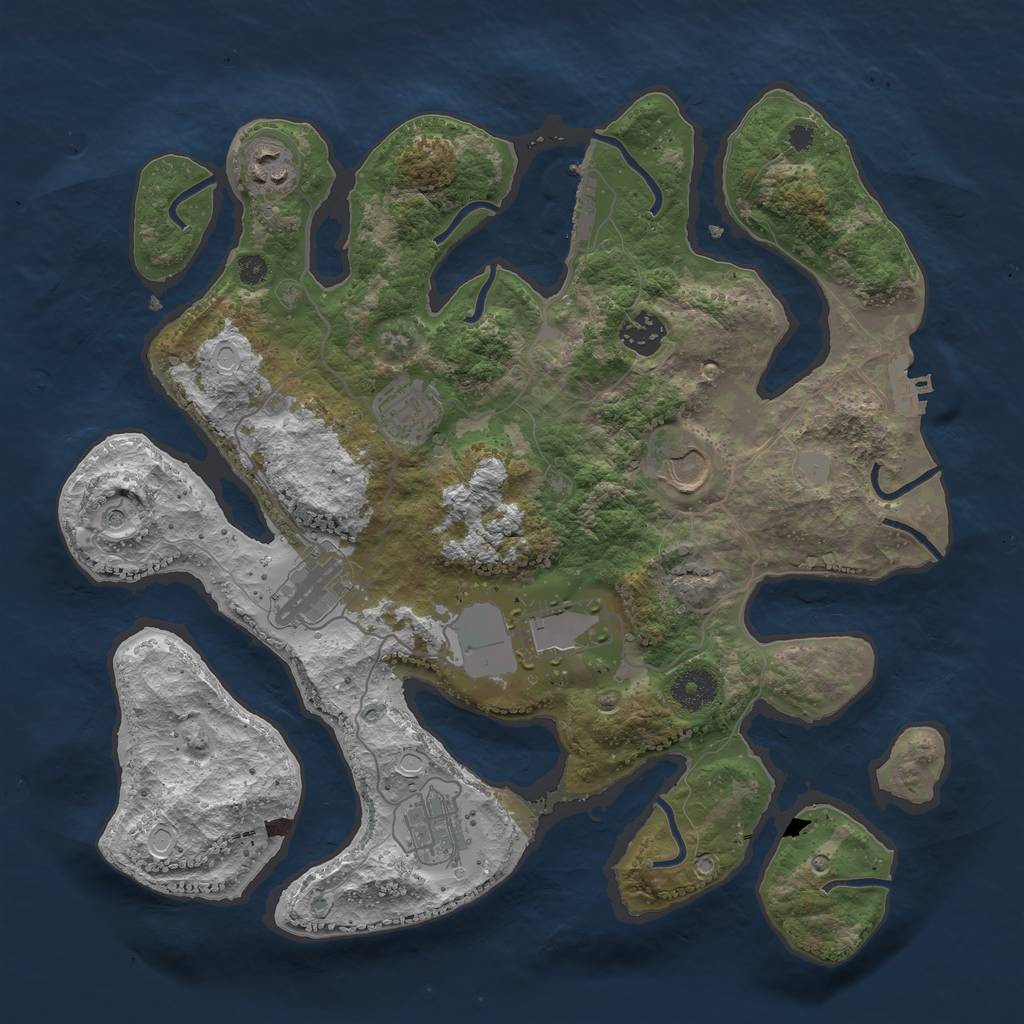 Rust Map: Procedural Map, Size: 3550, Seed: 999734, 15 Monuments