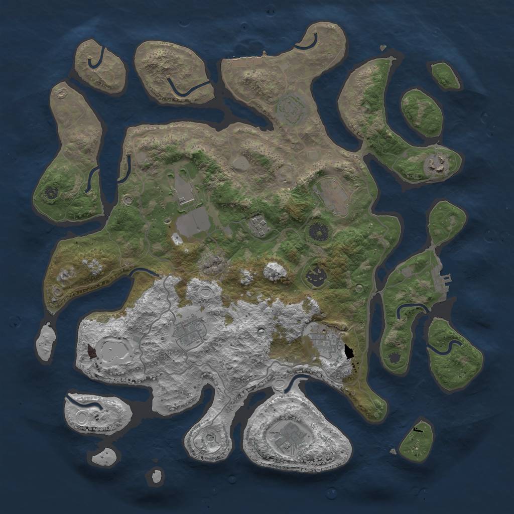 Rust Map: Procedural Map, Size: 4000, Seed: 33332, 17 Monuments