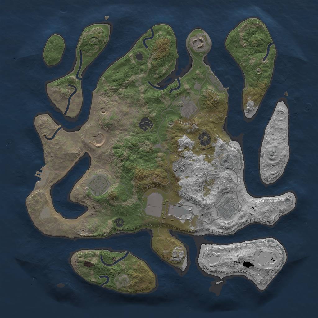 Rust Map: Procedural Map, Size: 3550, Seed: 110845, 15 Monuments
