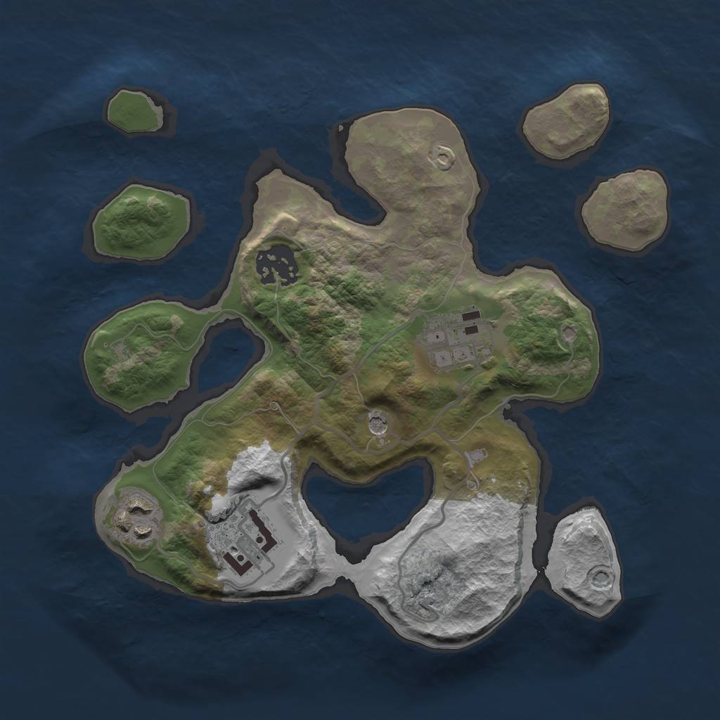 Rust Map: Barren, Size: 2500, Seed: 415737, 7 Monuments