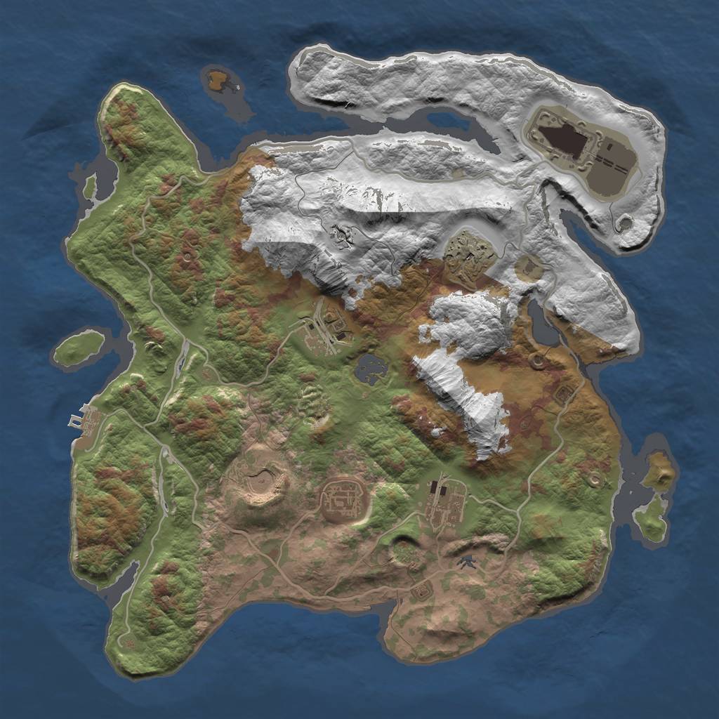 Rust Map: Barren, Size: 3500, Seed: 39, 12 Monuments