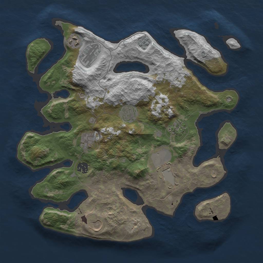 Rust Map: Barren, Size: 3500, Seed: 1943036707, 12 Monuments