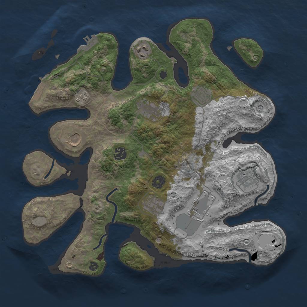 Rust Map: Procedural Map, Size: 3500, Seed: 323412037, 17 Monuments