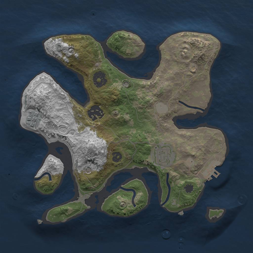 Rust Map: Procedural Map, Size: 2500, Seed: 834590580, 10 Monuments