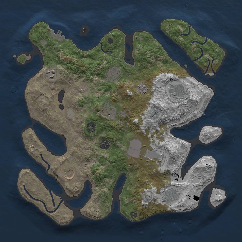 Rust Map: Procedural Map, Size: 3550, Seed: 944039, 17 Monuments