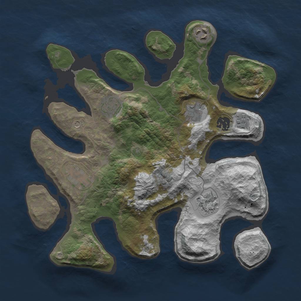 Rust Map: Barren, Size: 3255, Seed: 712372, 10 Monuments