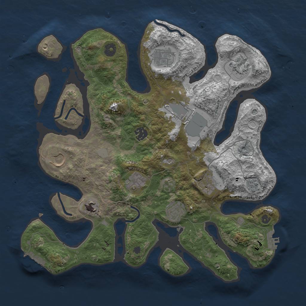 Rust Map: Procedural Map, Size: 3550, Seed: 875539, 18 Monuments