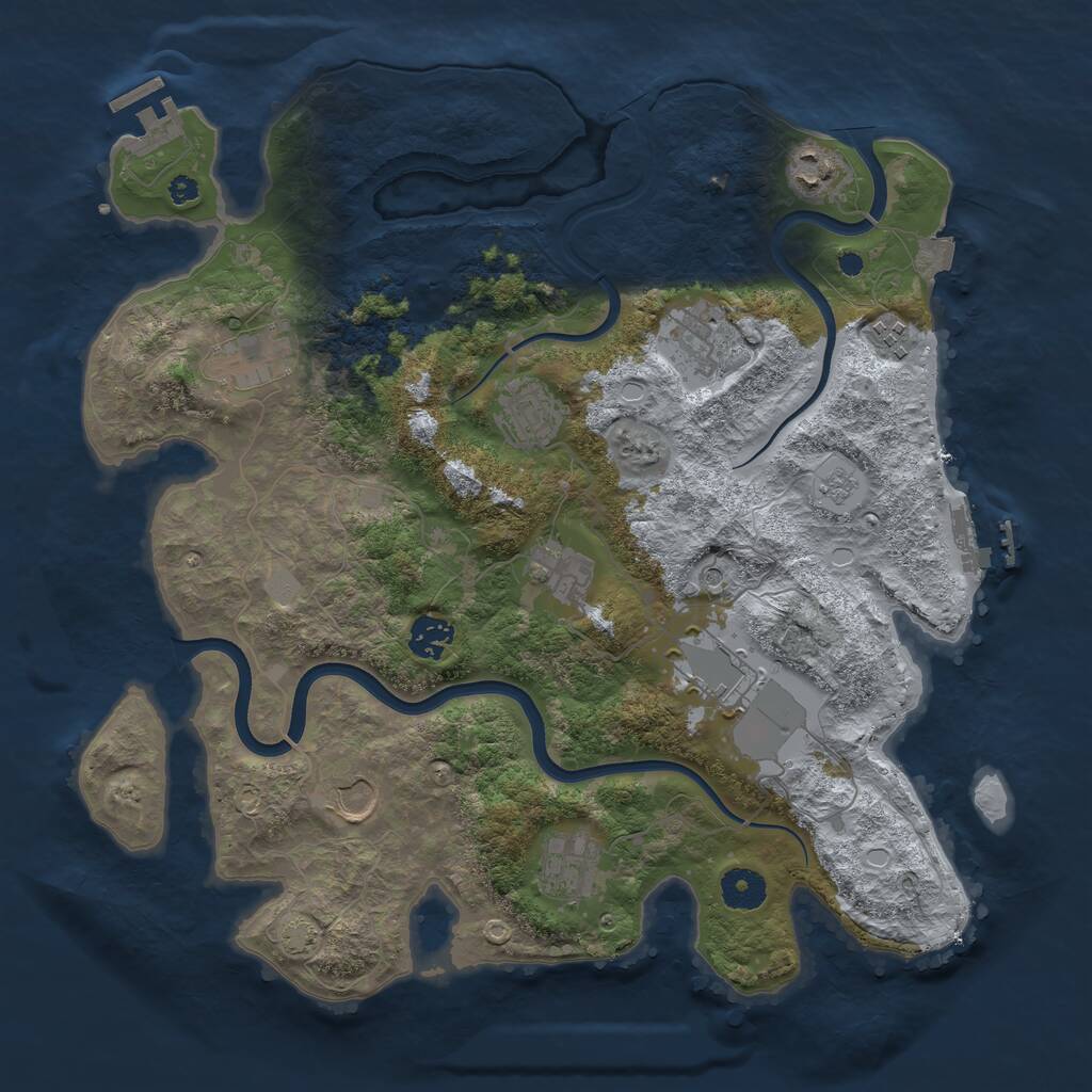 Rust Map: Procedural Map, Size: 3750, Seed: 702195109, 16 Monuments