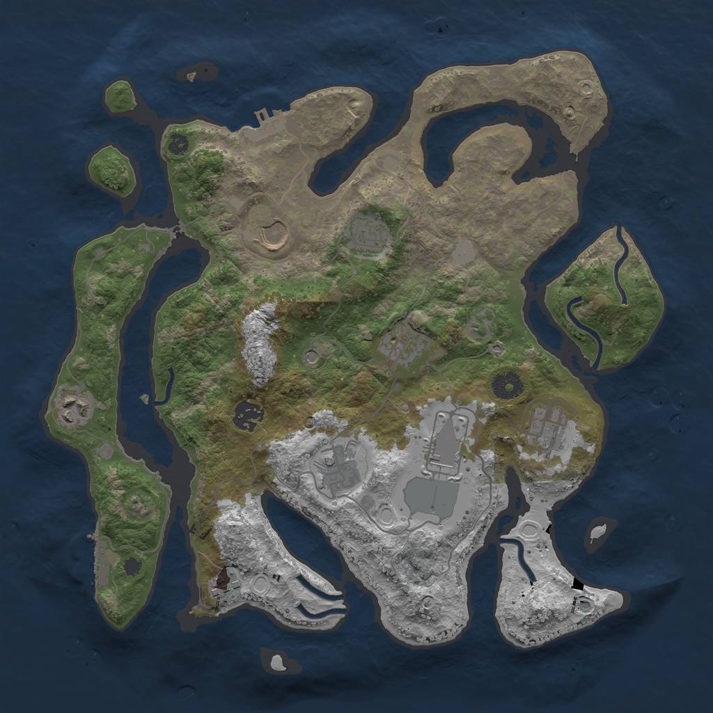 Rust Map: Procedural Map, Size: 3600, Seed: 1354754702, 17 Monuments