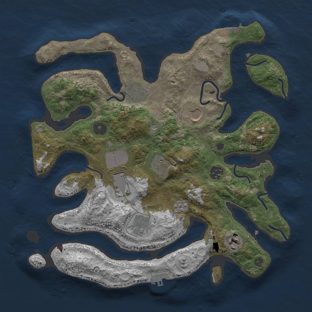 Rust Map: Procedural Map, Size: 3550, Seed: 993399, 16 Monuments