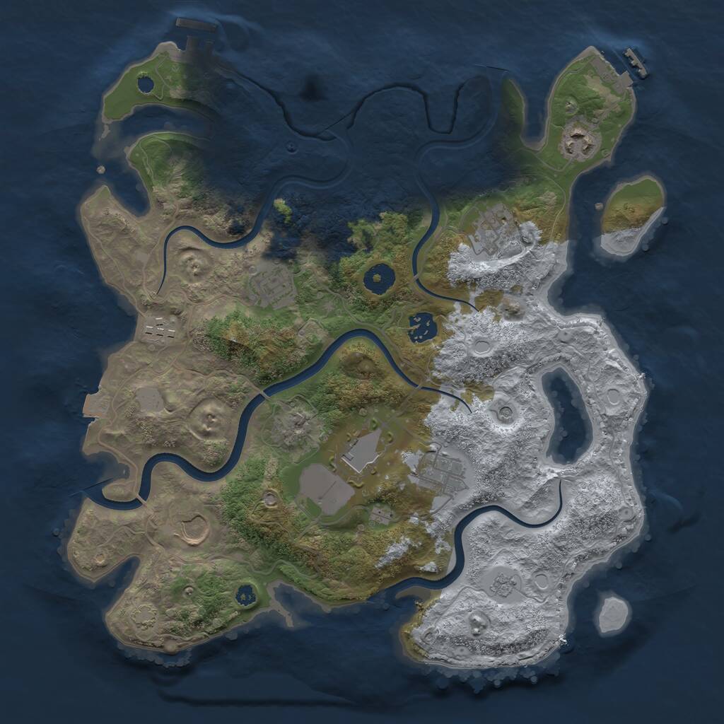 Rust Map: Procedural Map, Size: 3600, Seed: 1350212510, 14 Monuments