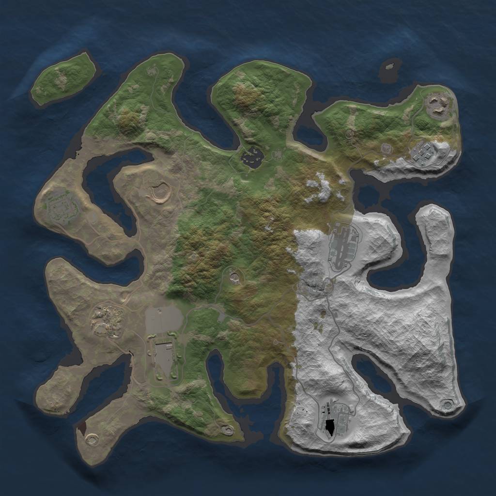Rust Map: Barren, Size: 3500, Seed: 14, 12 Monuments