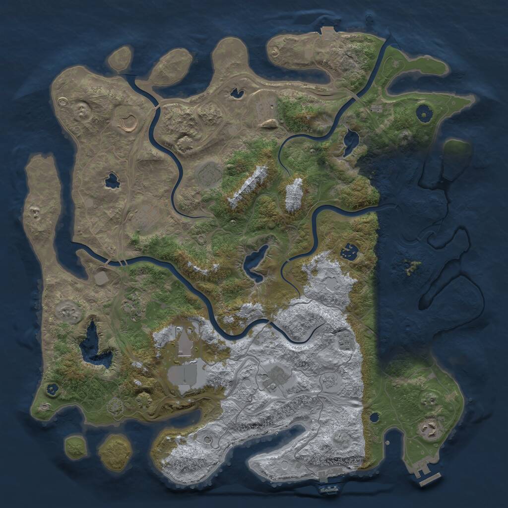 Rust Map: Procedural Map, Size: 4500, Seed: 3654984, 16 Monuments