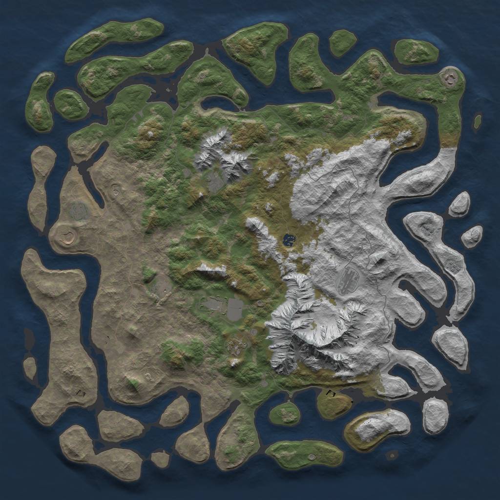 Rust Map: Barren, Size: 6000, Seed: 68048016, 13 Monuments