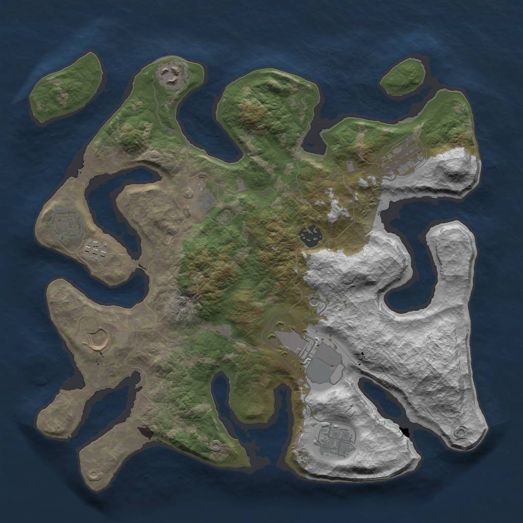 Rust Map: Barren, Size: 3600, Seed: 14, 12 Monuments