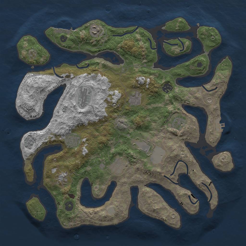 Rust Map: Procedural Map, Size: 3850, Seed: 1937412973, 18 Monuments