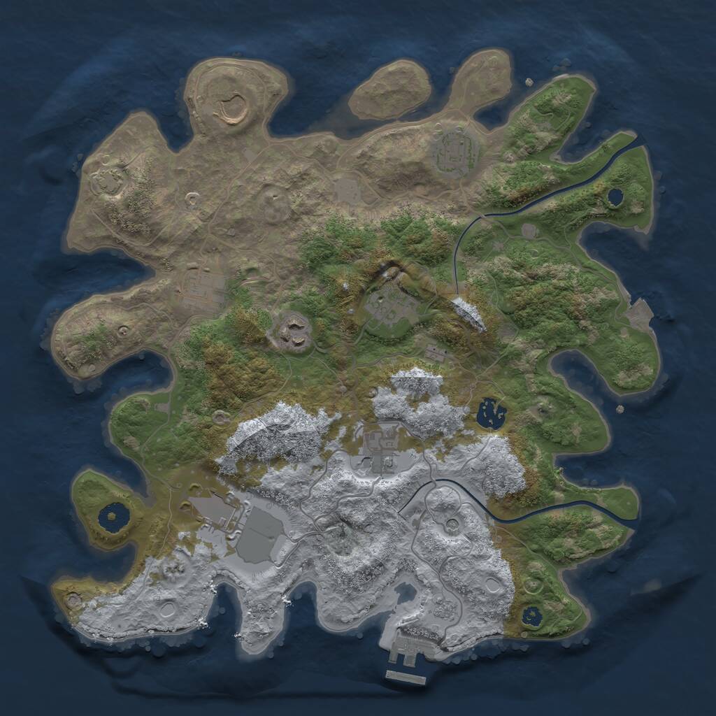 Rust Map: Procedural Map, Size: 3600, Seed: 2045265351, 13 Monuments