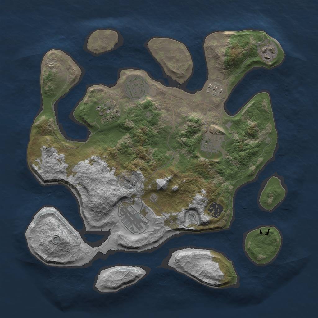 Rust Map: Barren, Size: 3250, Seed: 165663773, 10 Monuments