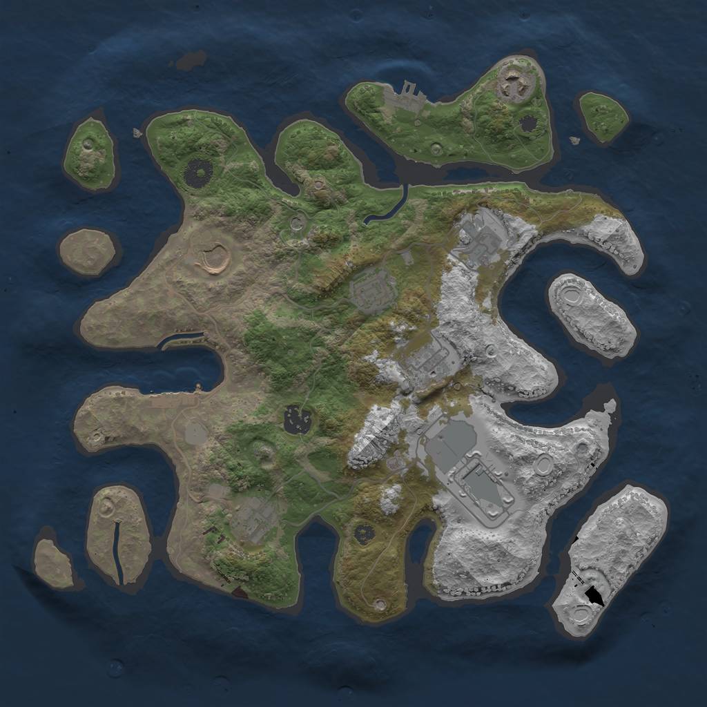 Rust Map: Procedural Map, Size: 3600, Seed: 3304801, 16 Monuments