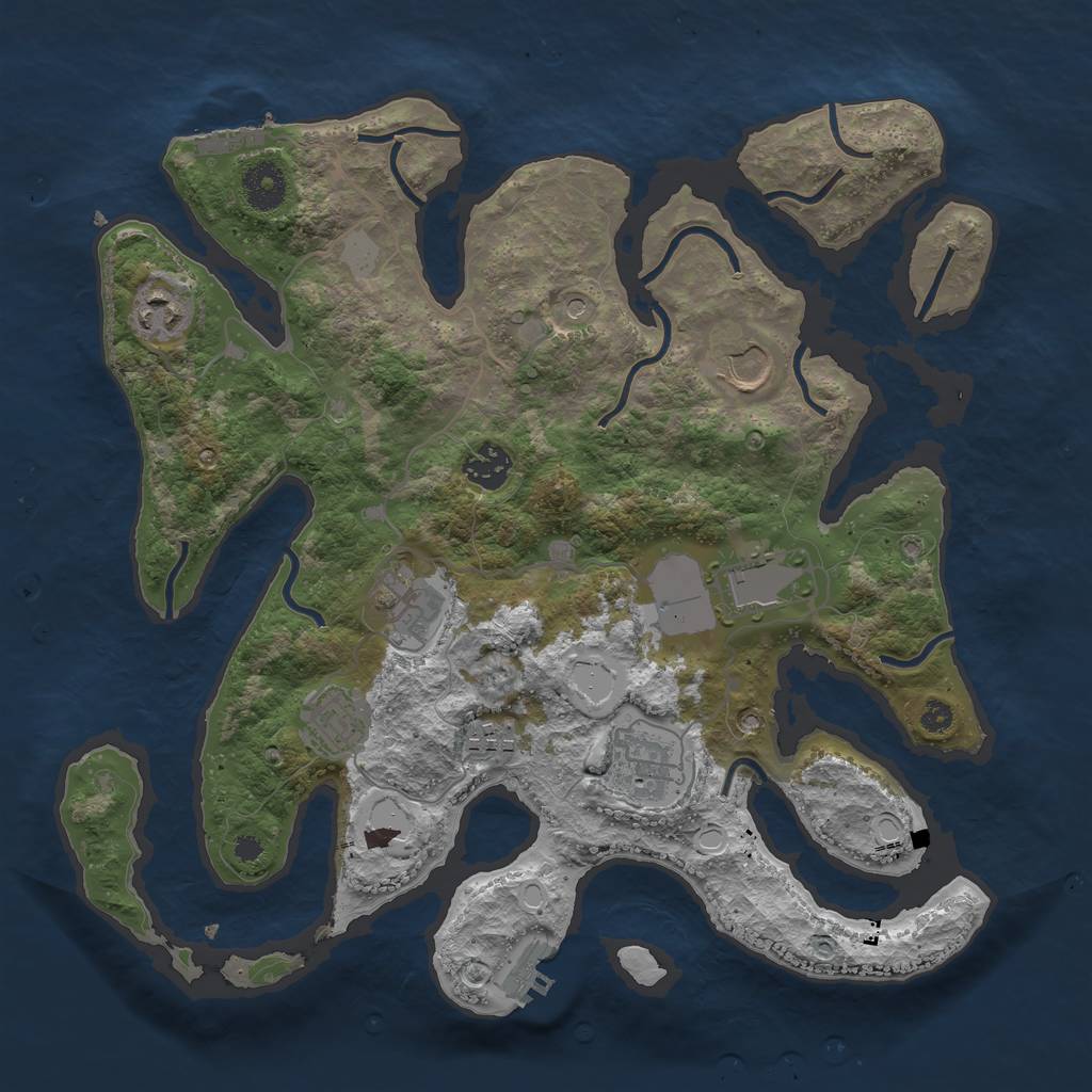 Rust Map: Procedural Map, Size: 3550, Seed: 725747, 16 Monuments