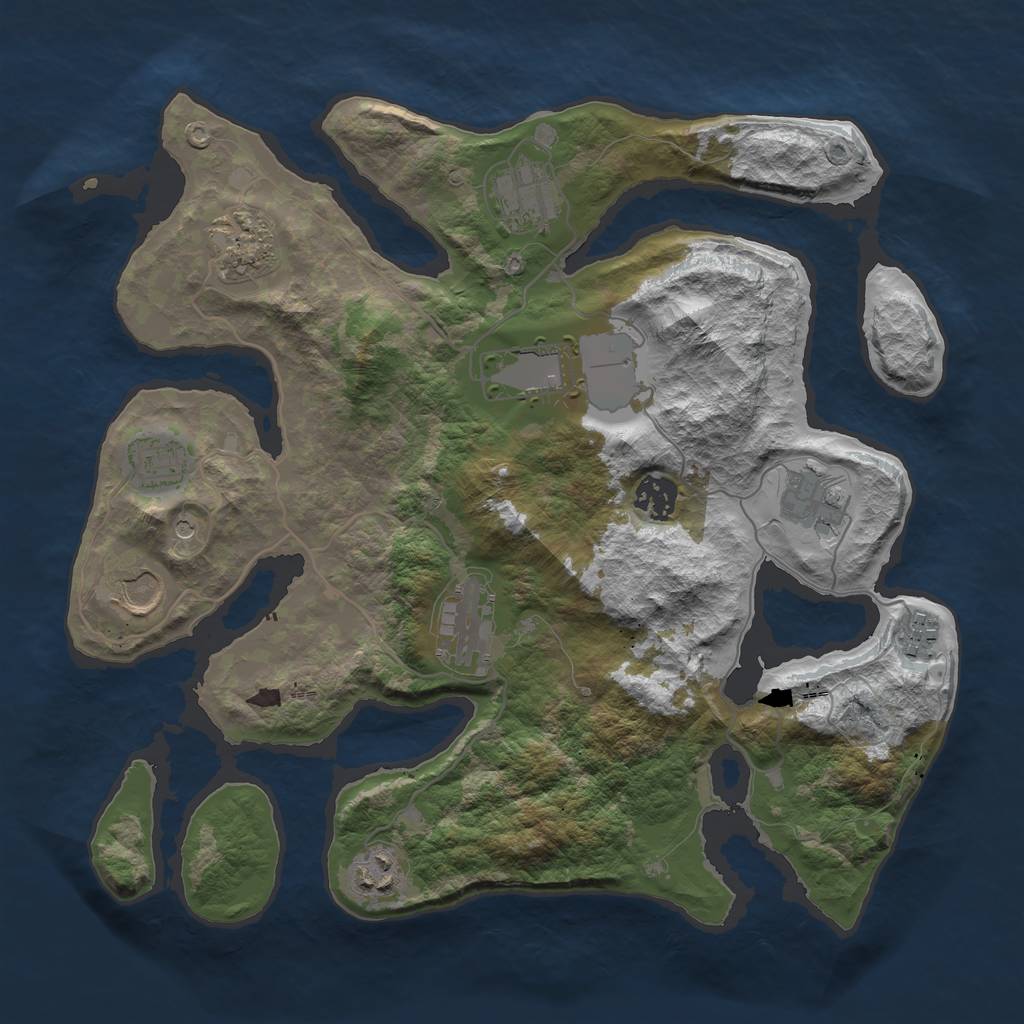 Rust Map: Barren, Size: 3500, Seed: 304882911, 13 Monuments