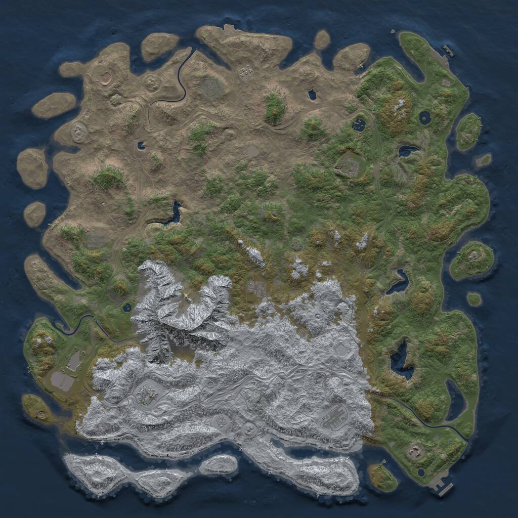 Rust Map: Procedural Map, Size: 6000, Seed: 318036523, 17 Monuments
