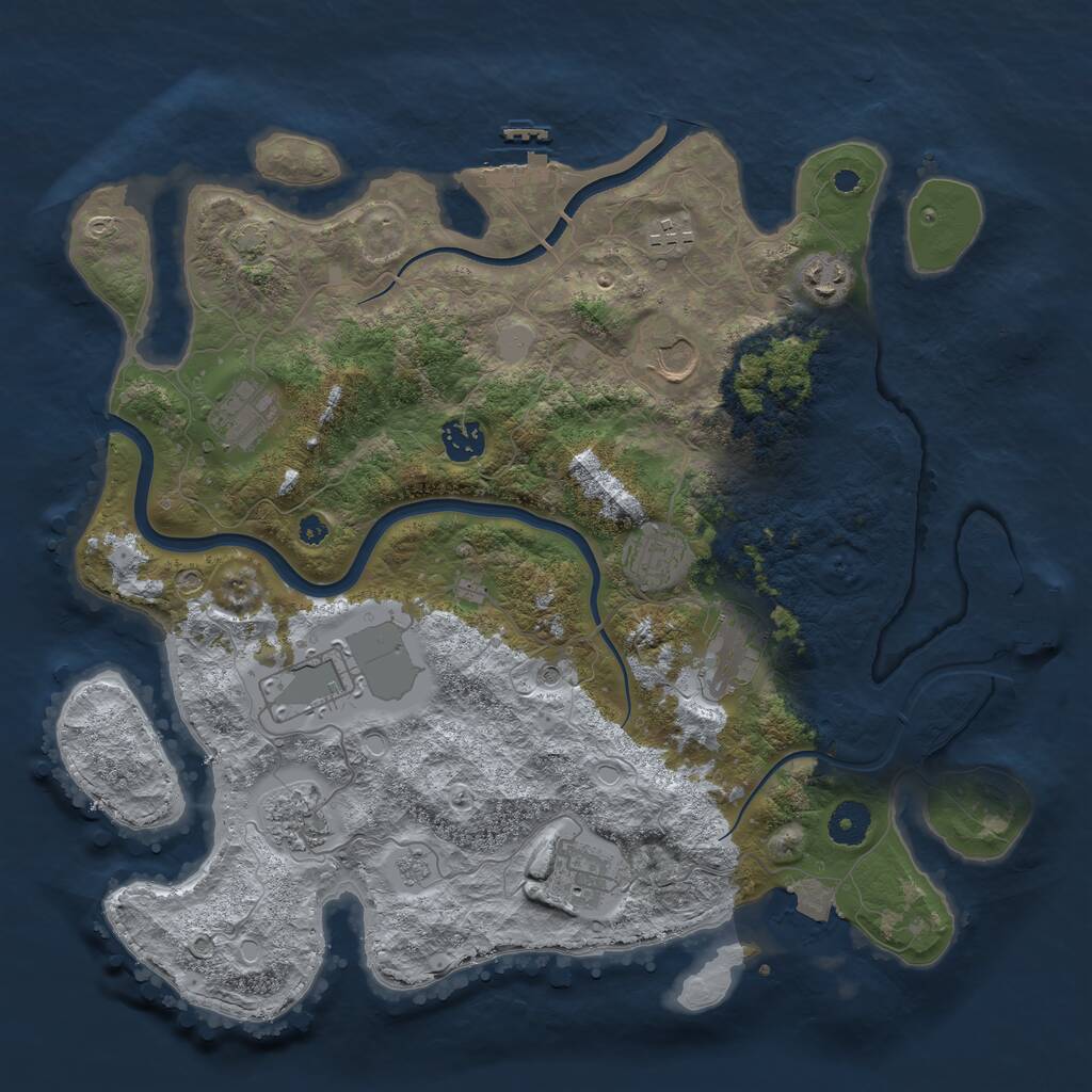 Rust Map: Procedural Map, Size: 3800, Seed: 689777, 16 Monuments