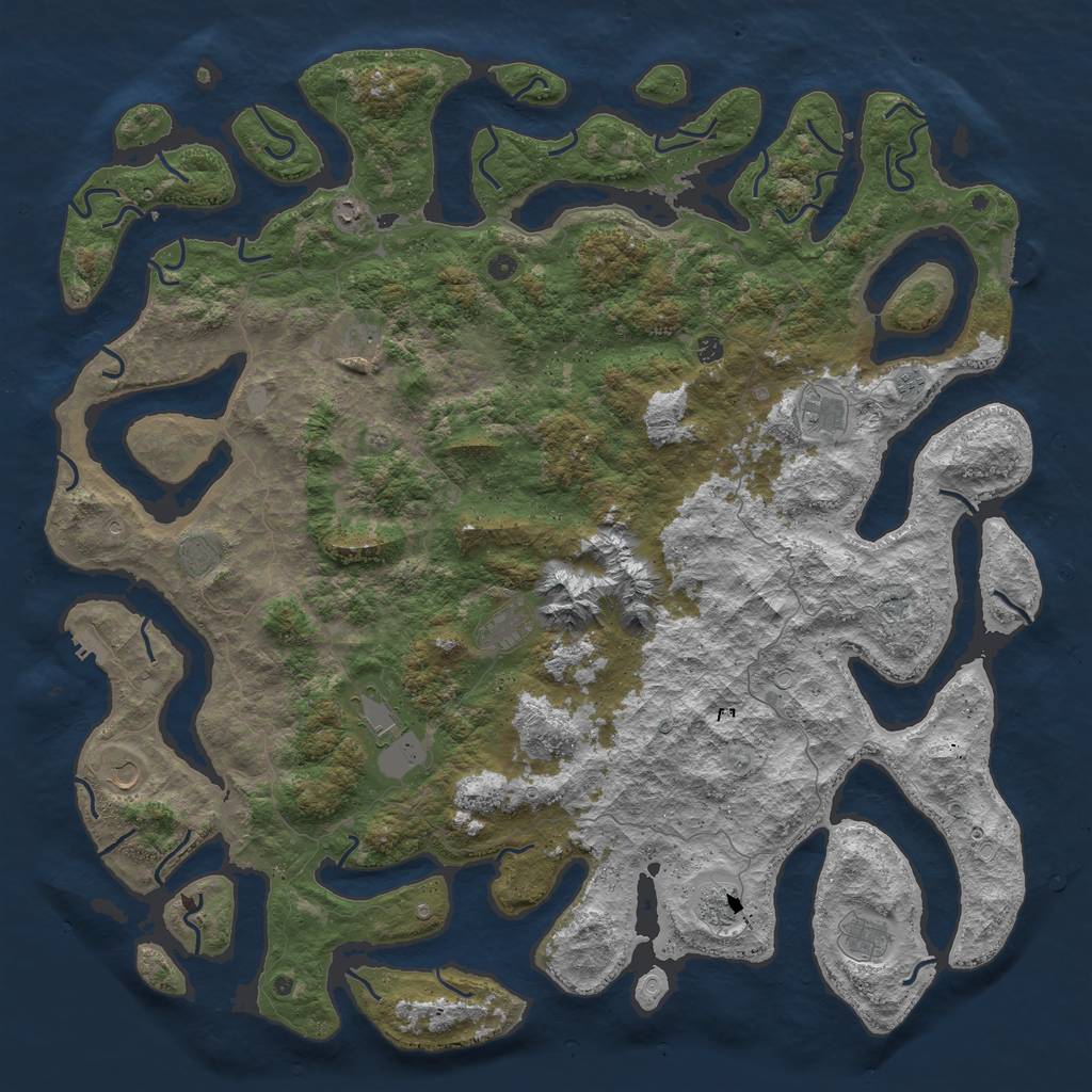 Rust Map: Procedural Map, Size: 6000, Seed: 55255, 19 Monuments