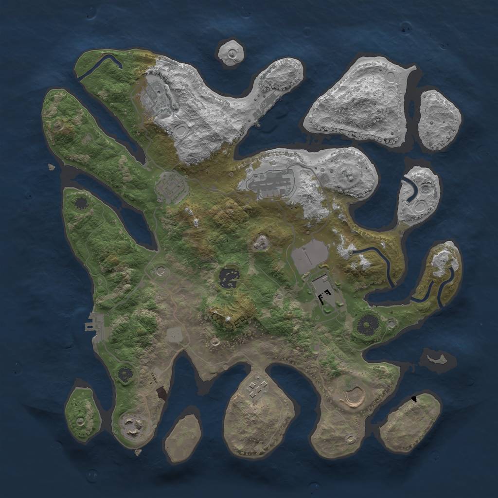 Rust Map: Procedural Map, Size: 3550, Seed: 599079, 16 Monuments