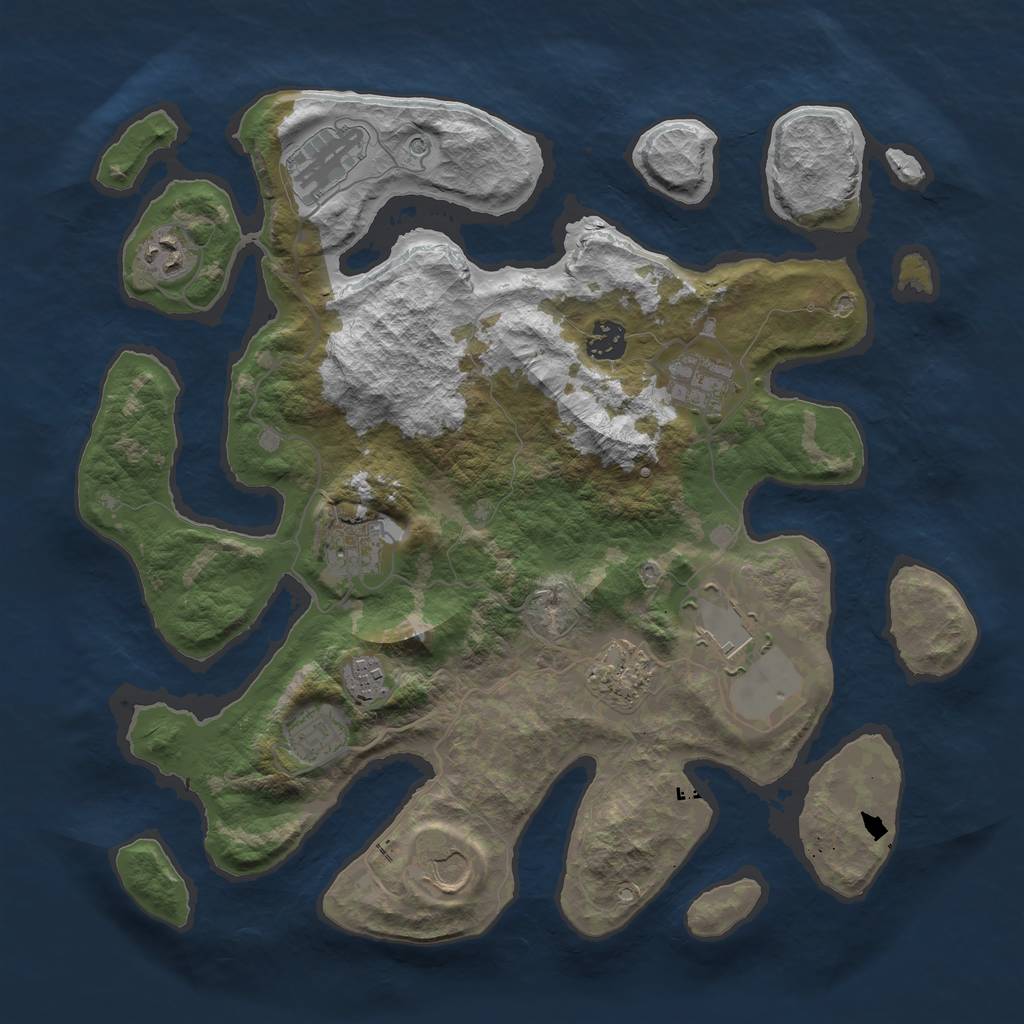 Rust Map: Barren, Size: 3750, Seed: 552850359, 13 Monuments
