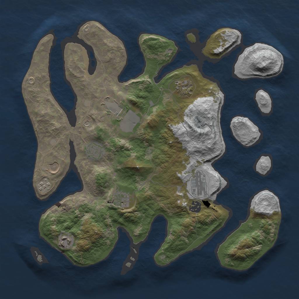 Rust Map: Barren, Size: 3750, Seed: 1823271997, 12 Monuments