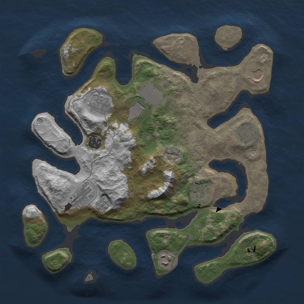 Rust Map: Barren, Size: 3500, Seed: 43253246, 12 Monuments