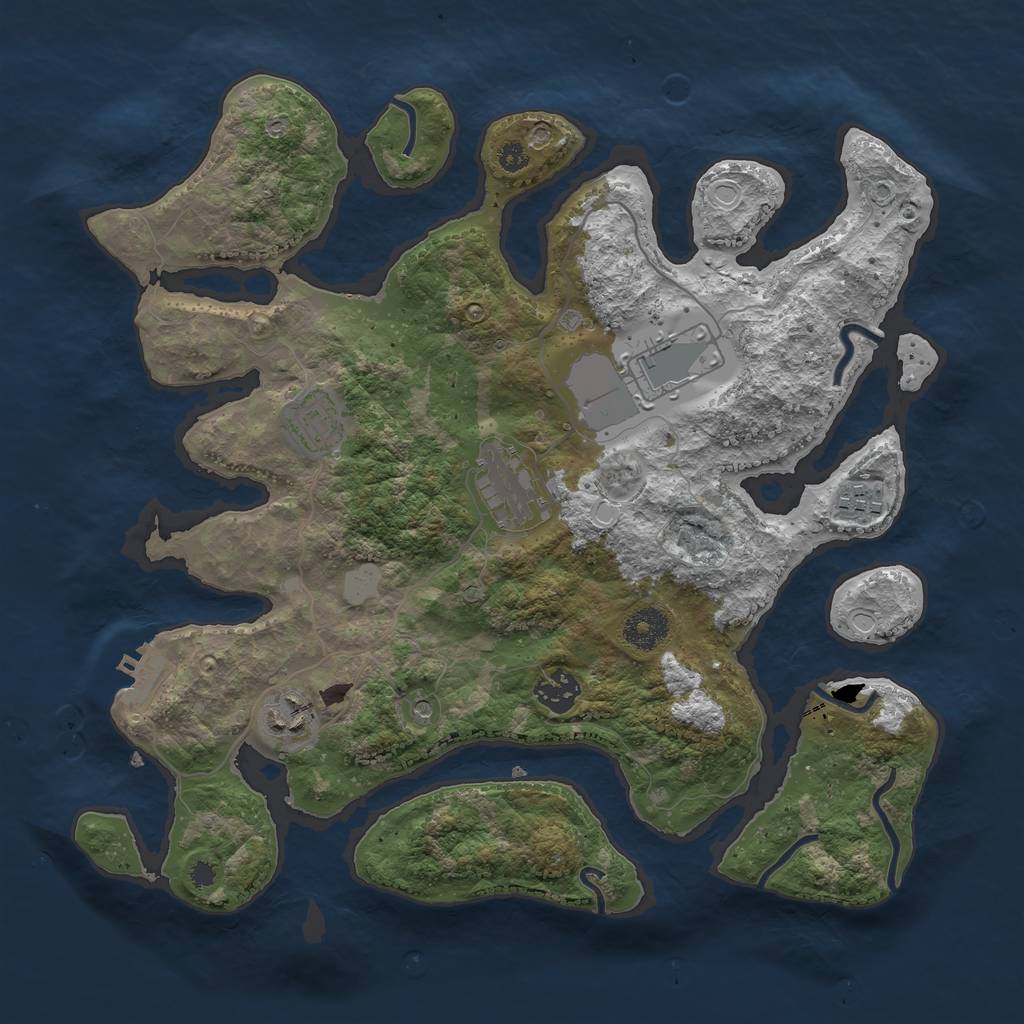 Rust Map: Procedural Map, Size: 3550, Seed: 383042, 13 Monuments