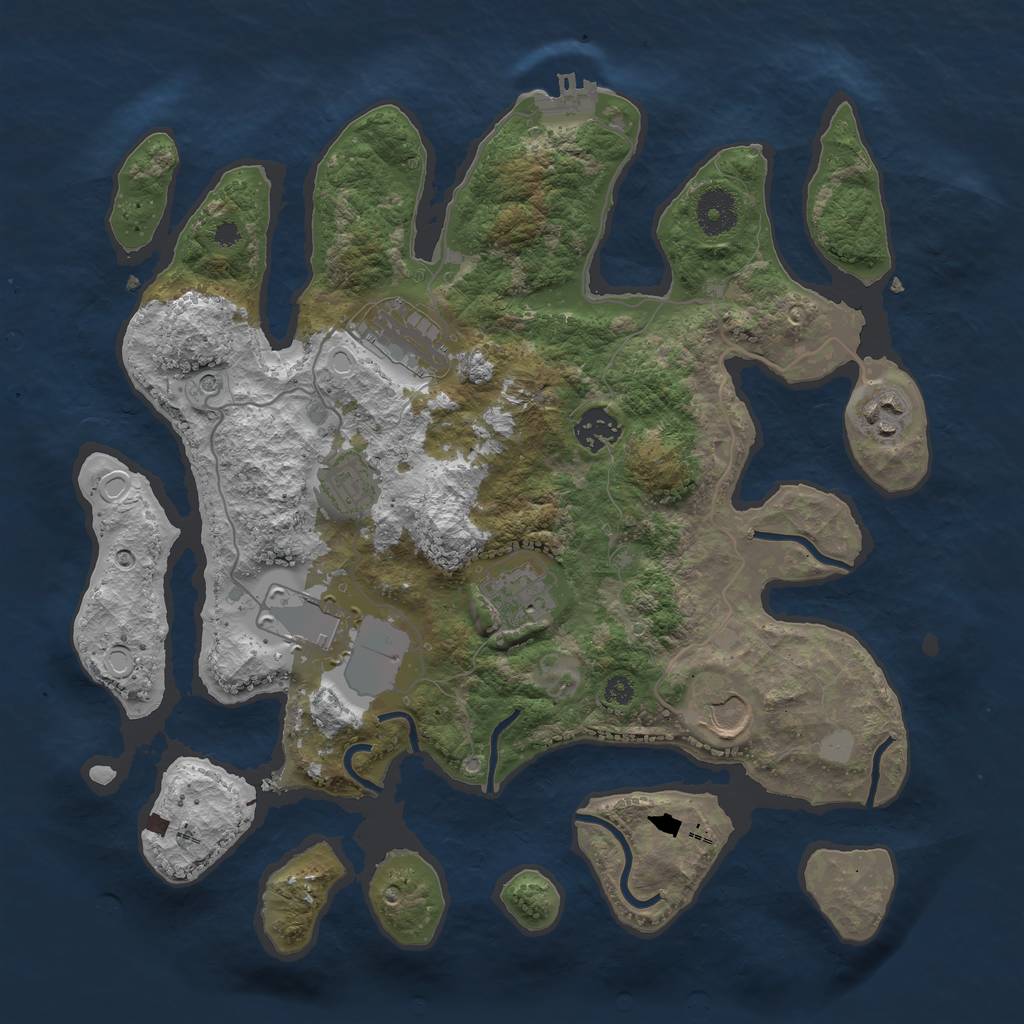 Rust Map: Procedural Map, Size: 3550, Seed: 399444, 14 Monuments