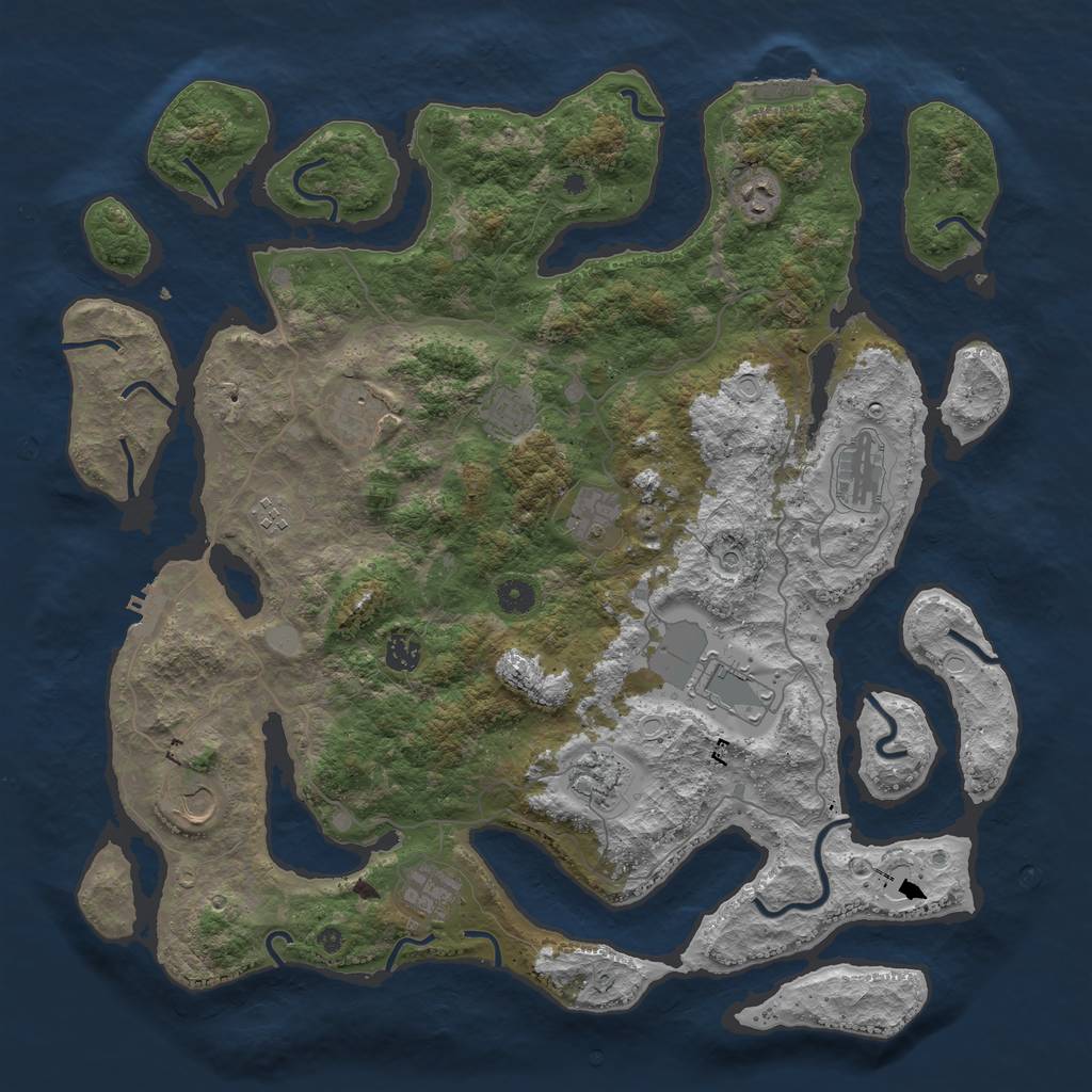 Rust Map: Procedural Map, Size: 4500, Seed: 1683857689, 19 Monuments