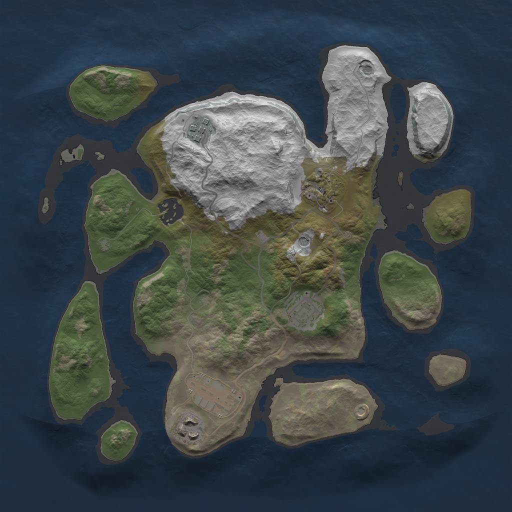 Rust Map: Barren, Size: 3000, Seed: 23523, 9 Monuments