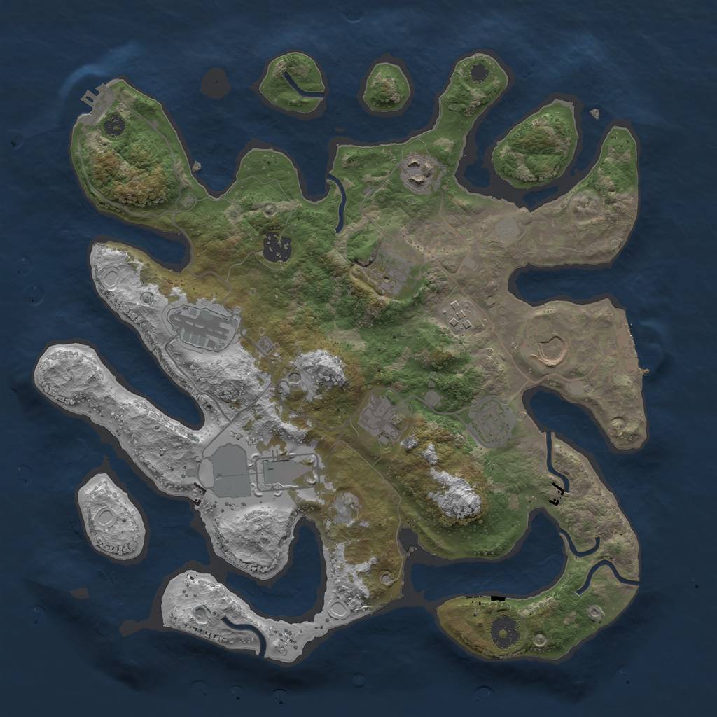 Rust Map: Procedural Map, Size: 3550, Seed: 377075, 17 Monuments
