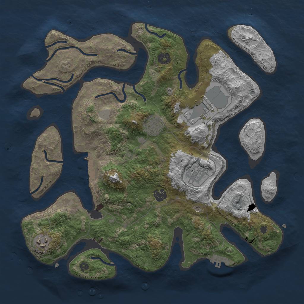 Rust Map: Procedural Map, Size: 3550, Seed: 745244, 13 Monuments